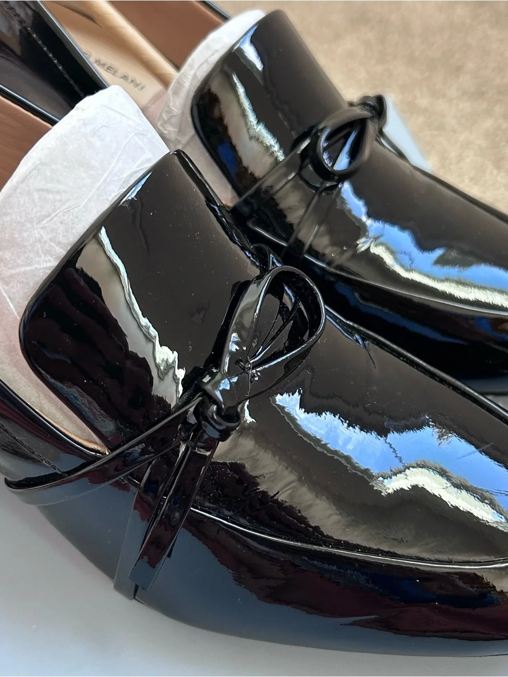 Antonio Melani Ahmber Black Patent Leather Block Heel Loafer Pumps Size 8M